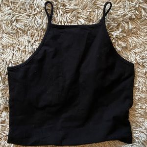 Black cropped high neck tank